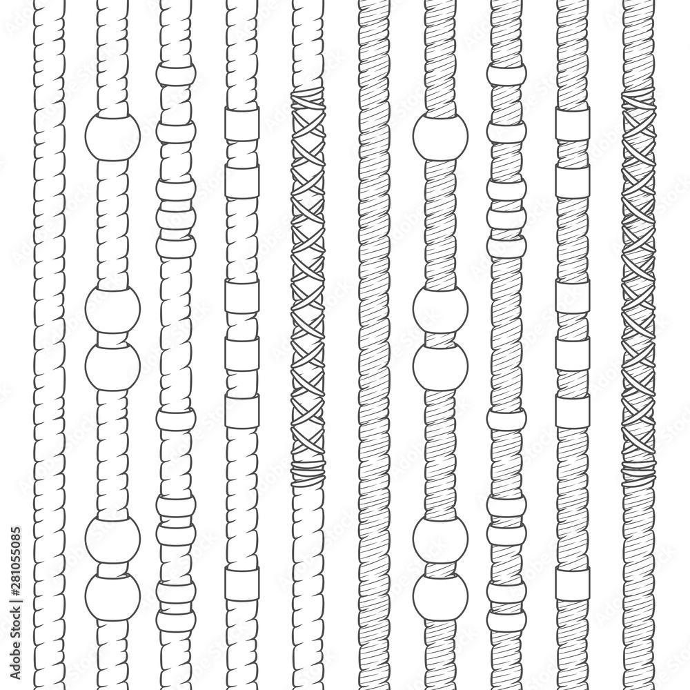 Poster set of black and white seamless patterns with dreadlocks. isolated vector objects on white backgroun
