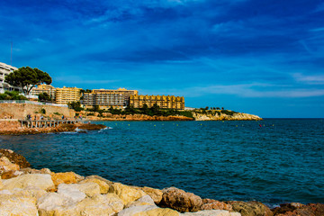 Beautiful coast of Salou in Spain. Resort Spain. Coast of the Mediterranean.