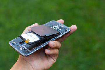 Swollen lithium smartphone battery