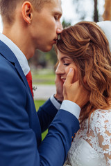 beautiful young wedding couple in nature, couple in love