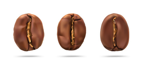 Set of roasted coffee beans isolated on white background. Vector illustration. Ready for your design. EPS10.
