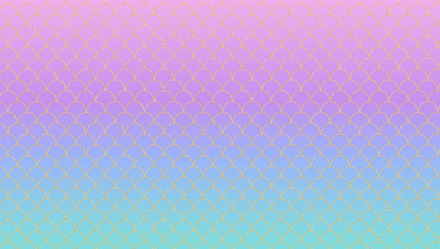 Lilac turquoise magic gradient vector background. Kawaii nacre  unicorn backdrop with golden pattern. Iridescent tail of princess mermaid. Squama texture. Scales of fish tile. Modern girly wallpaper 