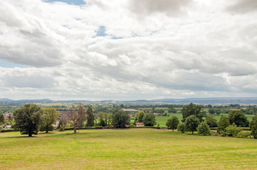 landscape with green field and blue sky