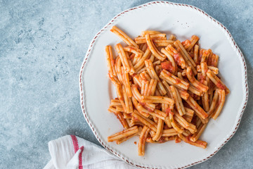 Sicilian Pasta Fusillata Casareccia with Tomato Sauce.