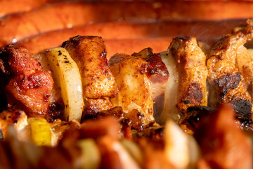Shish kebab and sausages