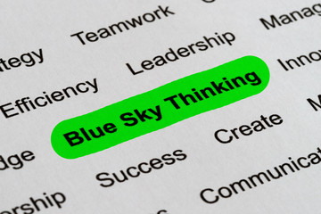 Blue Sky Thinking - Business Buzzwords, printed on white paper and highlighted