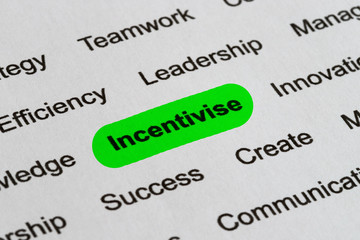 Incentivise - Business Buzzwords, printed on white paper and highlighted