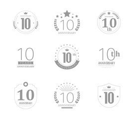 10 years anniversary logo set. 10th anniversary icons.