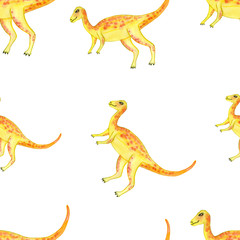 watercolor cute pattern with orange dinosaur