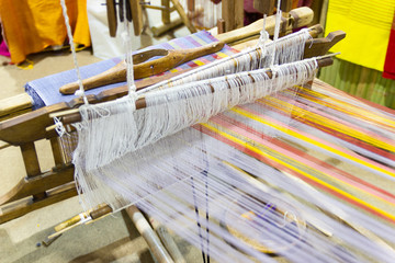 Weaving equipment Household weaving - Detail of weaving loom for homemade silk Used for silk weaving or textile production of Thailand 