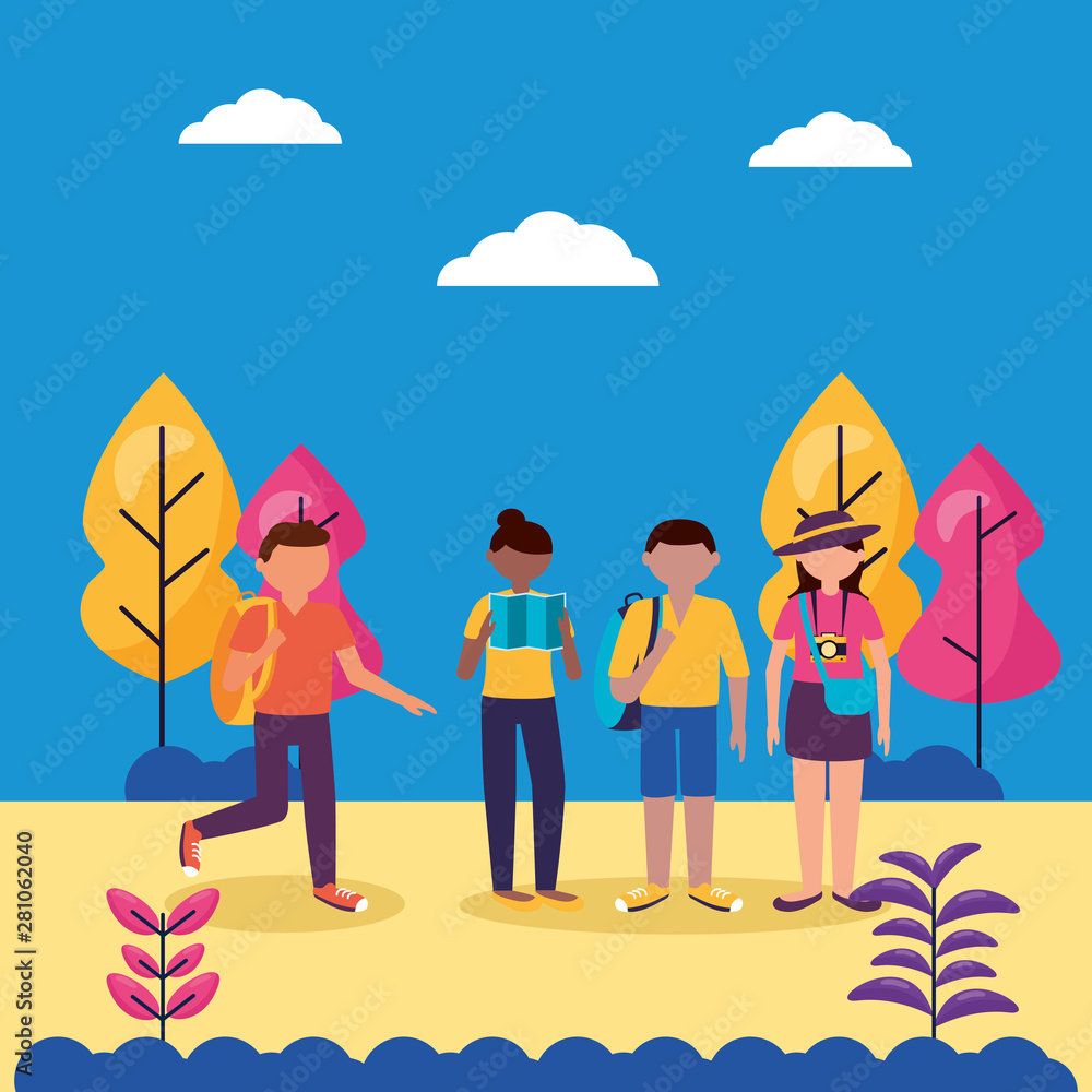 Wall mural people and travel flat design