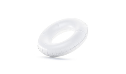 Blank white swim ring no gravity mockup isolated, 3d rendering. Empty safety circle mock up. Clear inflatable round aid for pool or aquapark template.