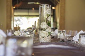 Elegant white dinner table arrangement