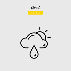 line icon symbol, weather forecast daytime, climate, cloud, sun, rainy, drop, Isolated flat outline vector design