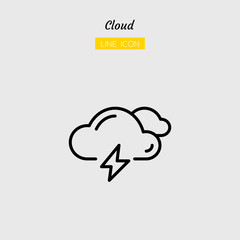 line icon symbol, weather forecast climate, cloud, thunder, Isolated flat outline vector design