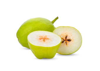 green pears on white background