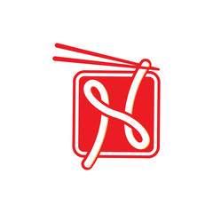 Noodle, chopstick logo icon vector