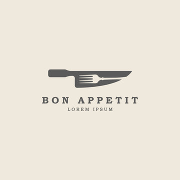 vintage fork and knife restaurant logo template