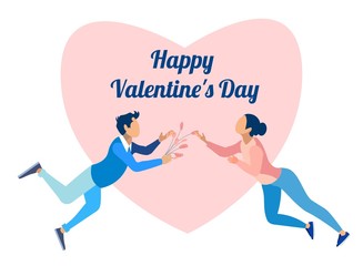 Happy Valentines Day and Couple in Love Cartoon