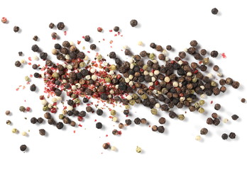 Colorful pepper isolated on white background, top view