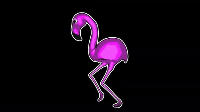 Seamless animation of cartoon flamingo dancing. Funny animal background isolated with alpha channel.