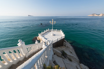 Benidorm balcon del Mediterraneo and sea from white balustrade Alicante Spain