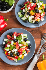 Greek salad with fresh tomatoes, peppers and cucumbers