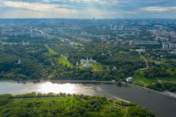 Naklejka premium Church of the Ascension in Kolomenskoye park in summer (aerial view), Moscow, Russia.