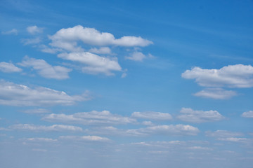 Background clouds on blue sky. White Cumulus clouds in clear weather. The sky on a Sunny summer day.