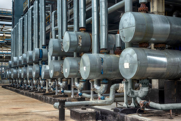 Fototapeta na wymiar view of metal pipes of industrial plant outdoor 