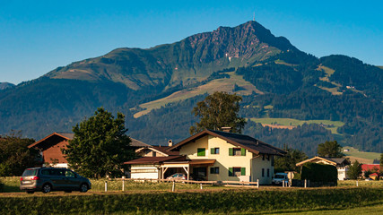 Fototapeta na wymiar Beautiful alpine morning view at Sankt Johann, Tyrol, Austria