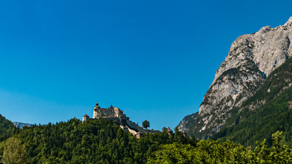 Beautiful alpine view with the famous Fortress Hohenwerfen, Salzburg, Austria