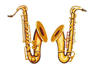 Flat vector illustration of a saxophone. Warm and golden colors