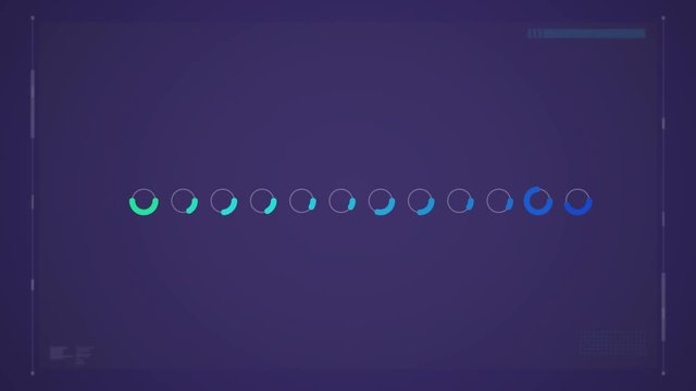 Row of circle outlines filling with blues and greens