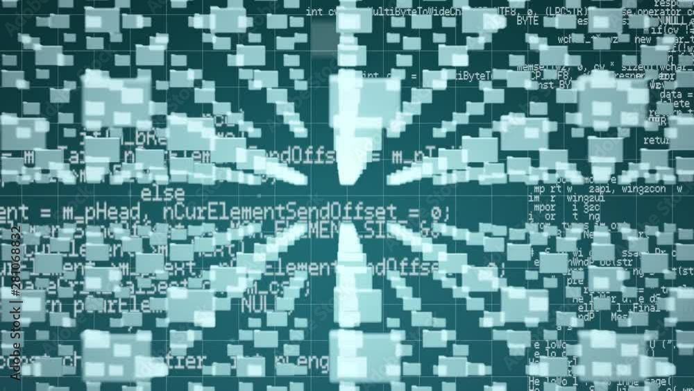 Poster computer folders, scrolling data and circuit board padlock on a blue background