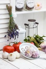 White Kitchen With Mediterranean Cuisine Ingredients