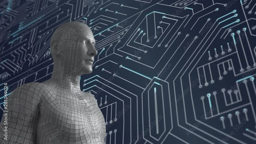 Poster 3d human model and moving microchip background