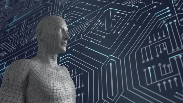 3d human model and moving microchip background