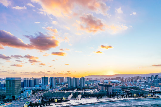 Dusk scenery of Hohhot City, Inner Mongolia, China