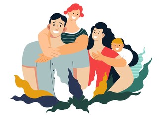 Family portrait mother father son and daughter isolated characters
