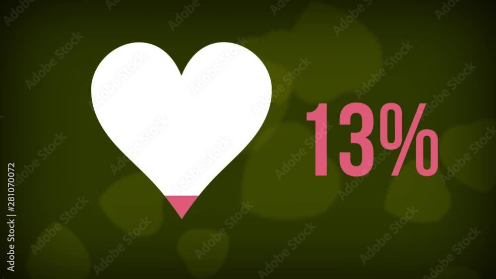 Aufkleber heart shape and numbers filling up with colour and heart shapes falling in the background
