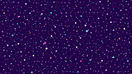 Multicolored stars twinkle in the dark night sky. Cosmic view. 