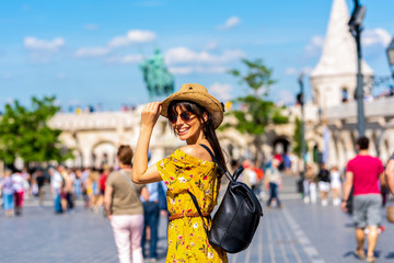 A young woman discovering the city of Budapest