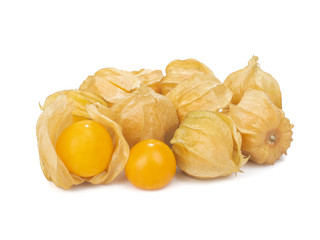 Cape Gooseberry (Physalis  Peruviana) or Ground cherries, Physalis minima, Pygmy ground cherry, Inca berry, Golden strawberry, Strawberry tomato, Husk tomato isolated on white background