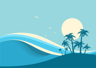 Big ocean waves .Vector seascape with sea waves and sky background for text © GeraKTV