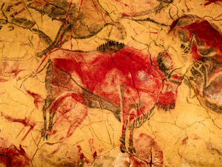 Red and black bison from Altamira cave