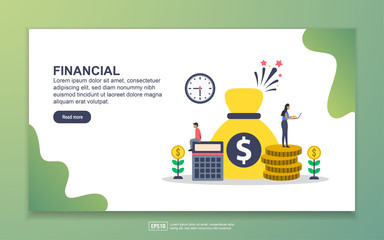 Landing page template of Financial. Modern flat design concept of web page design for website and mobile website. Easy to edit and customize