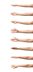 African-American man extending hand for shake on white background, closeup