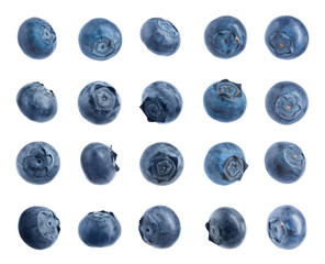 Set of delicious fresh blueberries on white background