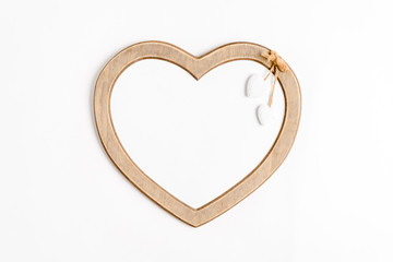 heart shape wood frame Love concept. Flat lay.